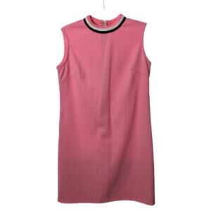 Vintage 60's Sleeveless Shift Dress Pink Striped Trim Neckline Polyester